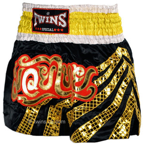 Twins TWS-883 Black-Gold Stripes Muay Thai Shorts - FightstorePro