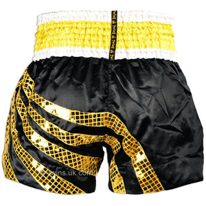 Twins TWS-883 Black-Gold Stripes Muay Thai Shorts - FightstorePro