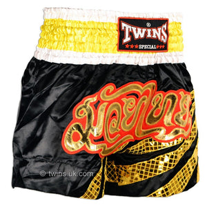 Twins TWS-883 Black-Gold Stripes Muay Thai Shorts - FightstorePro