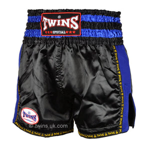 Twins TWS-920 Black Blue Plain Retro Muay Thai Shorts - FightstorePro