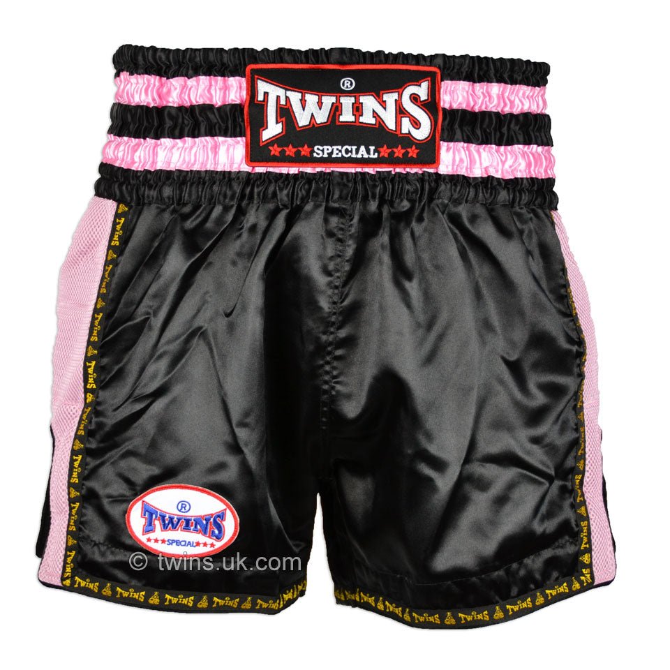 Twins TWS-921 Black Pink Plain Retro Muay Thai Shorts - FightstorePro