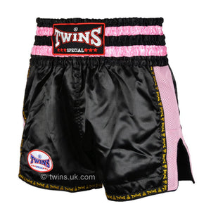 Twins TWS-921 Black Pink Plain Retro Muay Thai Shorts - FightstorePro