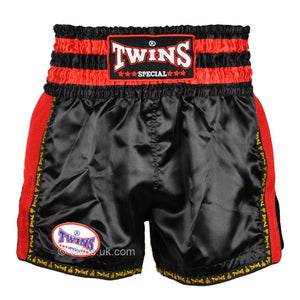 Twins TWS-922 Black Red Plain Retro Muay Thai Shorts - FightstorePro