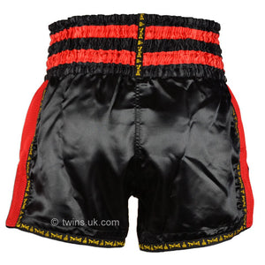 Twins TWS-922 Black Red Plain Retro Muay Thai Shorts - FightstorePro