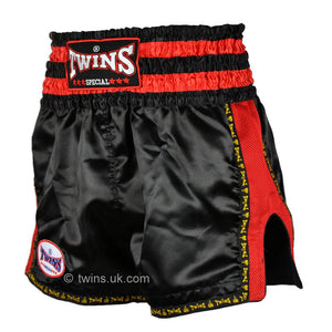 Twins TWS-922 Black Red Plain Retro Muay Thai Shorts - FightstorePro