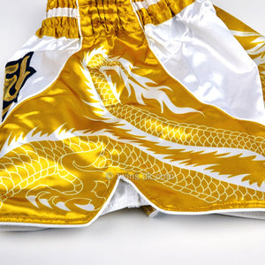 Twins TWS-Dragon-4 White-Gold Muay Thai Shorts - FightstorePro