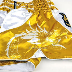 Twins TWS-Dragon-4 White-Gold Muay Thai Shorts - FightstorePro