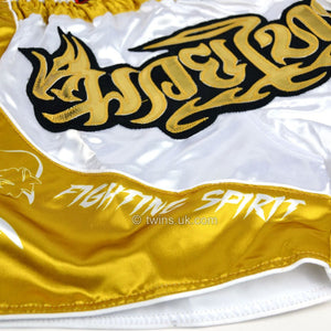 Twins TWS-Dragon-4 White-Gold Muay Thai Shorts - FightstorePro