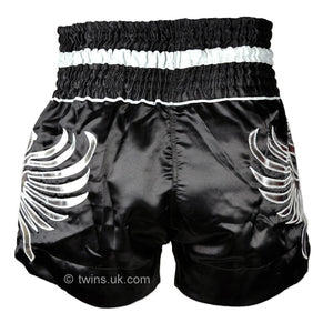 TWS-153 Twins Black-Silver Muaythai Shorts - FightstorePro