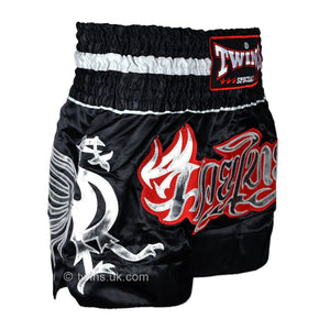 TWS-153 Twins Black-Silver Muaythai Shorts - FightstorePro