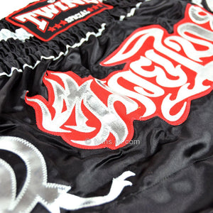 TWS-153 Twins Black-Silver Muaythai Shorts - FightstorePro